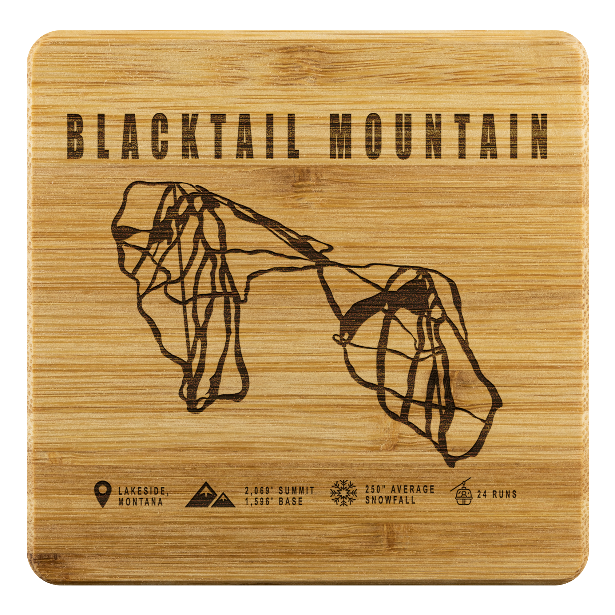 Blacktail Mountain Montana Ski Trail Map Bamboo Coaster - Powderaddicts