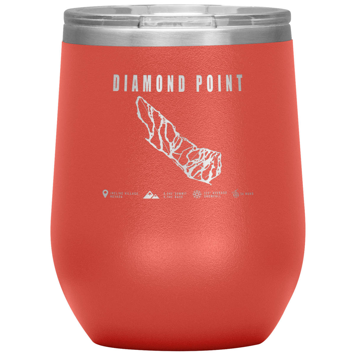 Diamond Point, Nevada Ski Trail Map Wine 12oz Tumbler - Powderaddicts