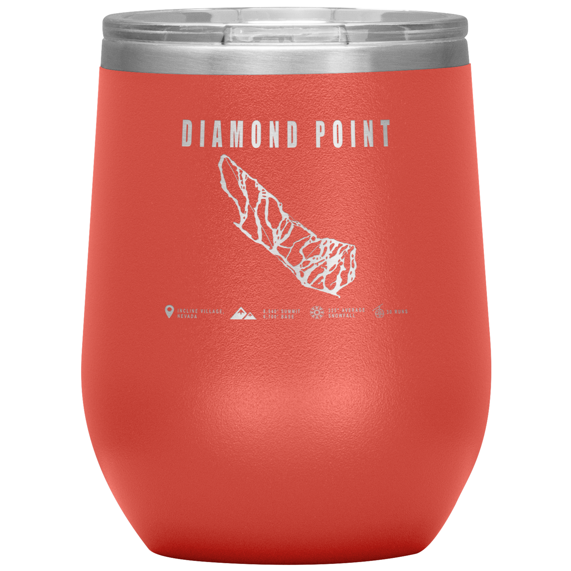 Diamond Point, Nevada Ski Trail Map Wine 12oz Tumbler - Powderaddicts