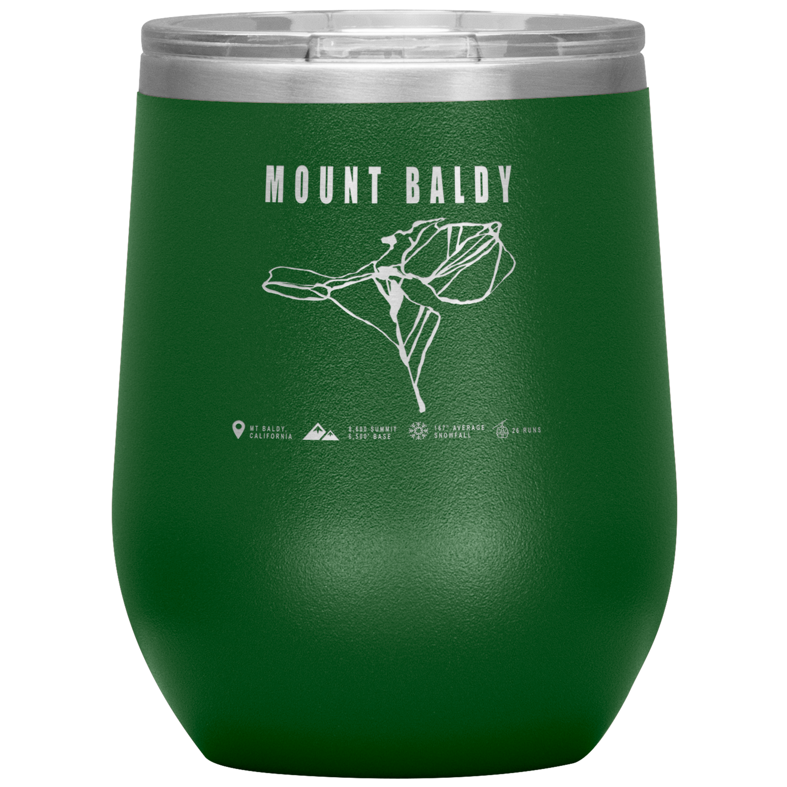 Mount Baldy, California Ski Trail Map Wine 12oz Tumbler - Powderaddicts