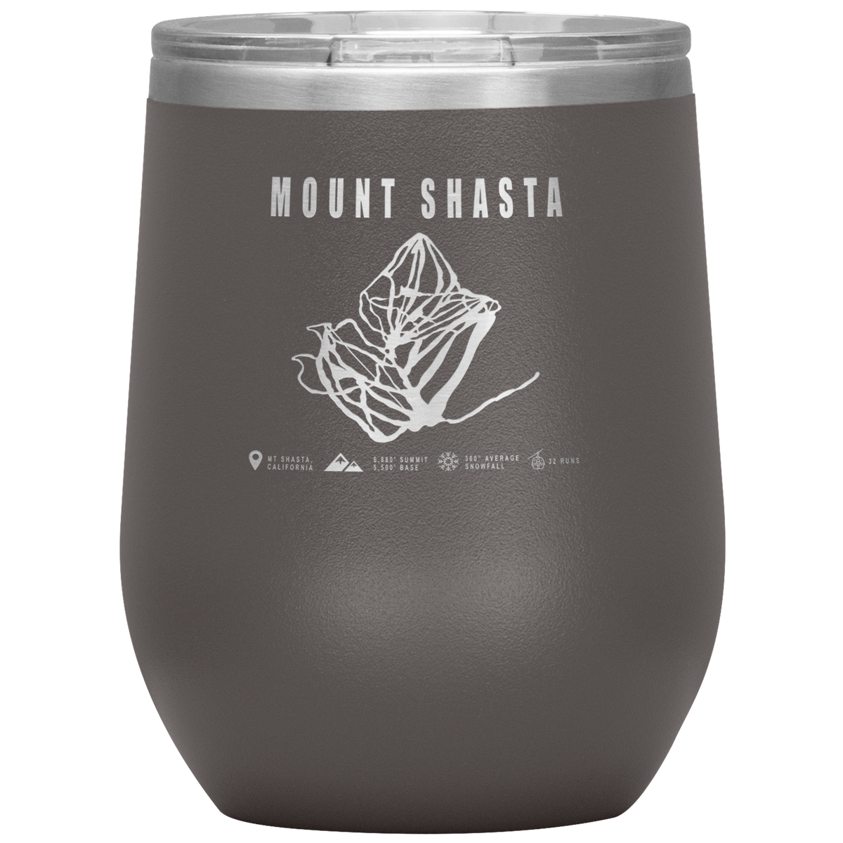 Mount Shasta, California Ski Trail Map Wine 12oz Tumbler - Powderaddicts