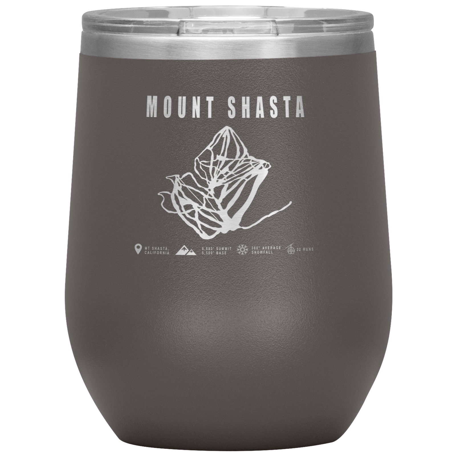 Mount Shasta, California Ski Trail Map Wine 12oz Tumbler - Powderaddicts