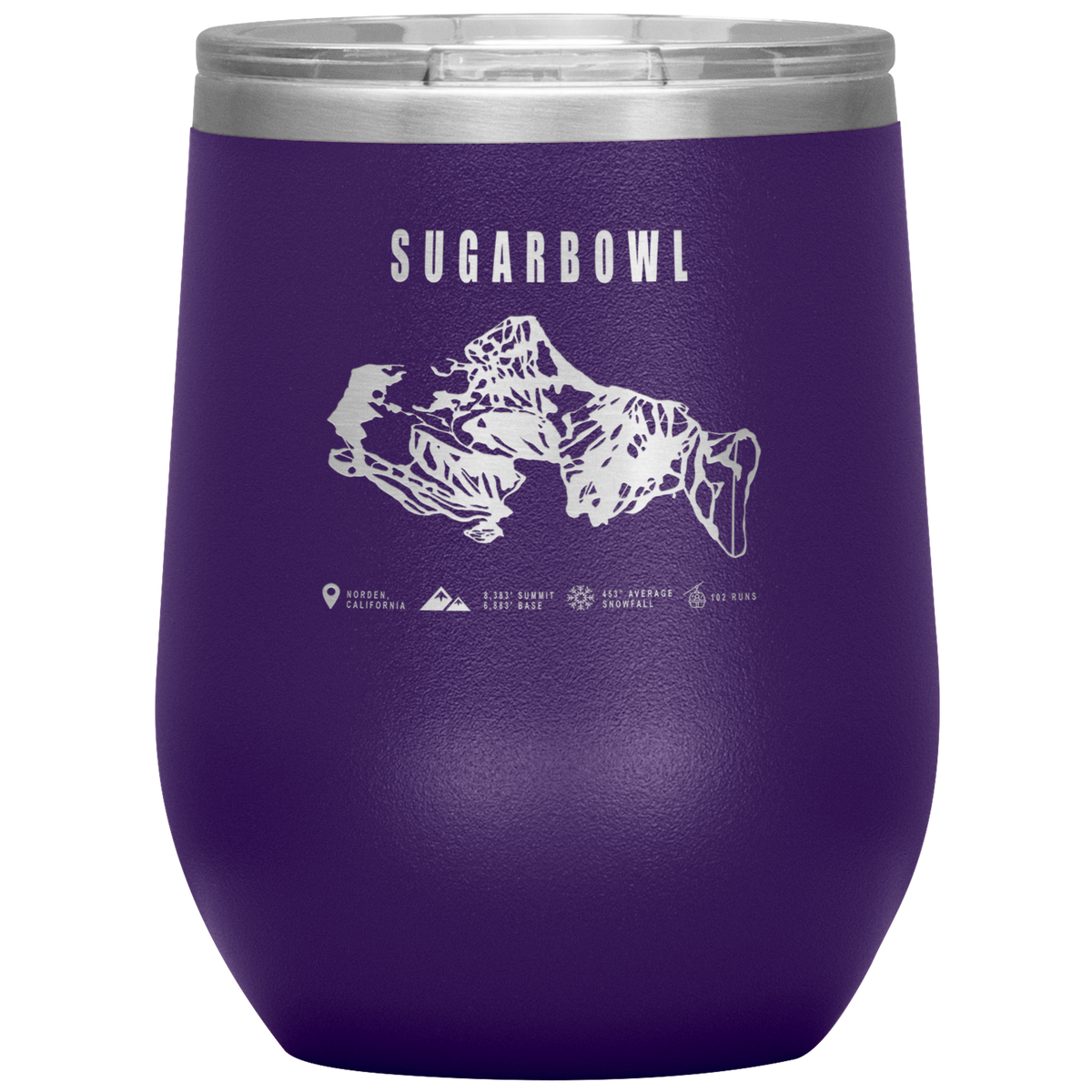 Sugarbowl, California Ski Trail Map Wine 12oz Tumbler - Powderaddicts