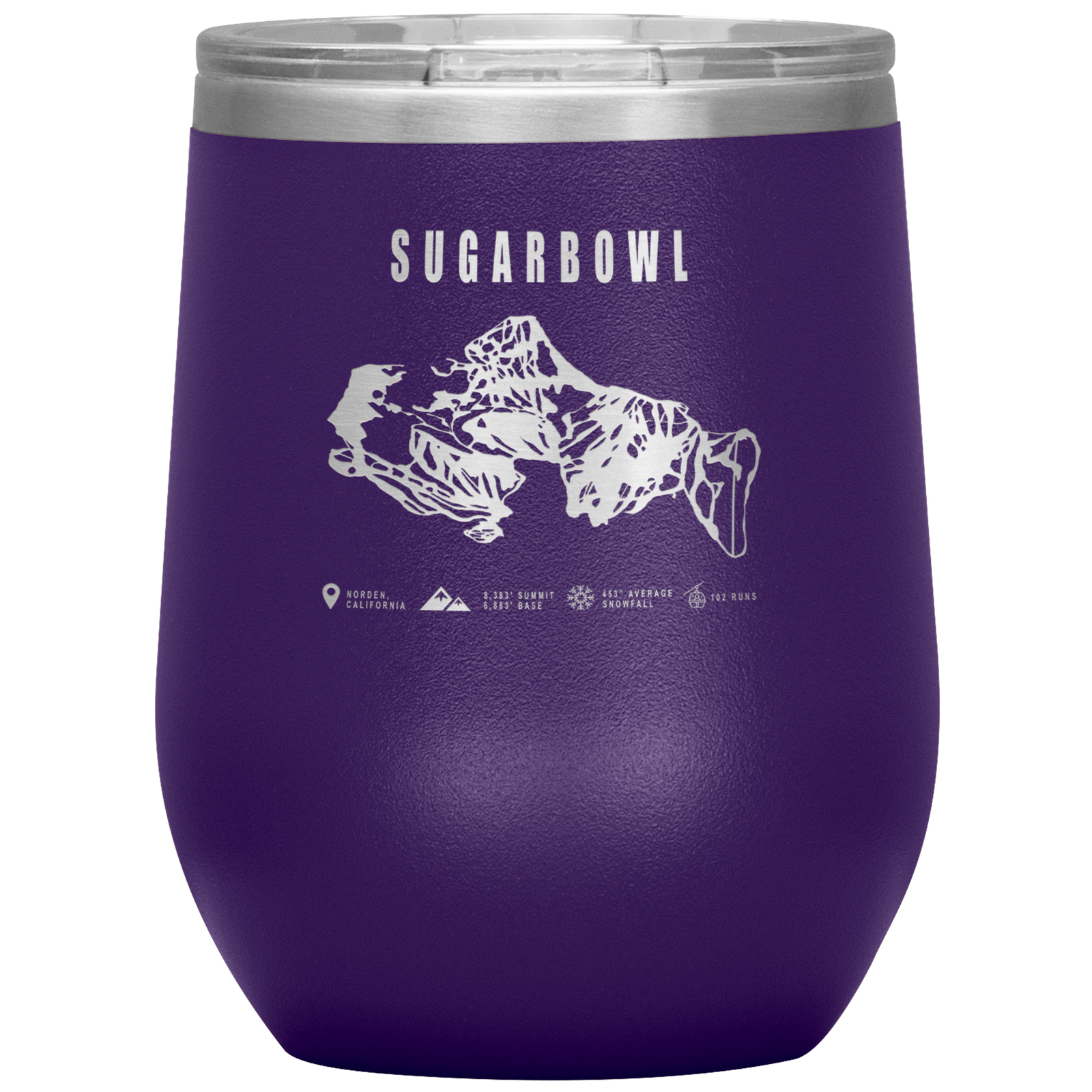 Sugarbowl, California Ski Trail Map Wine 12oz Tumbler - Powderaddicts