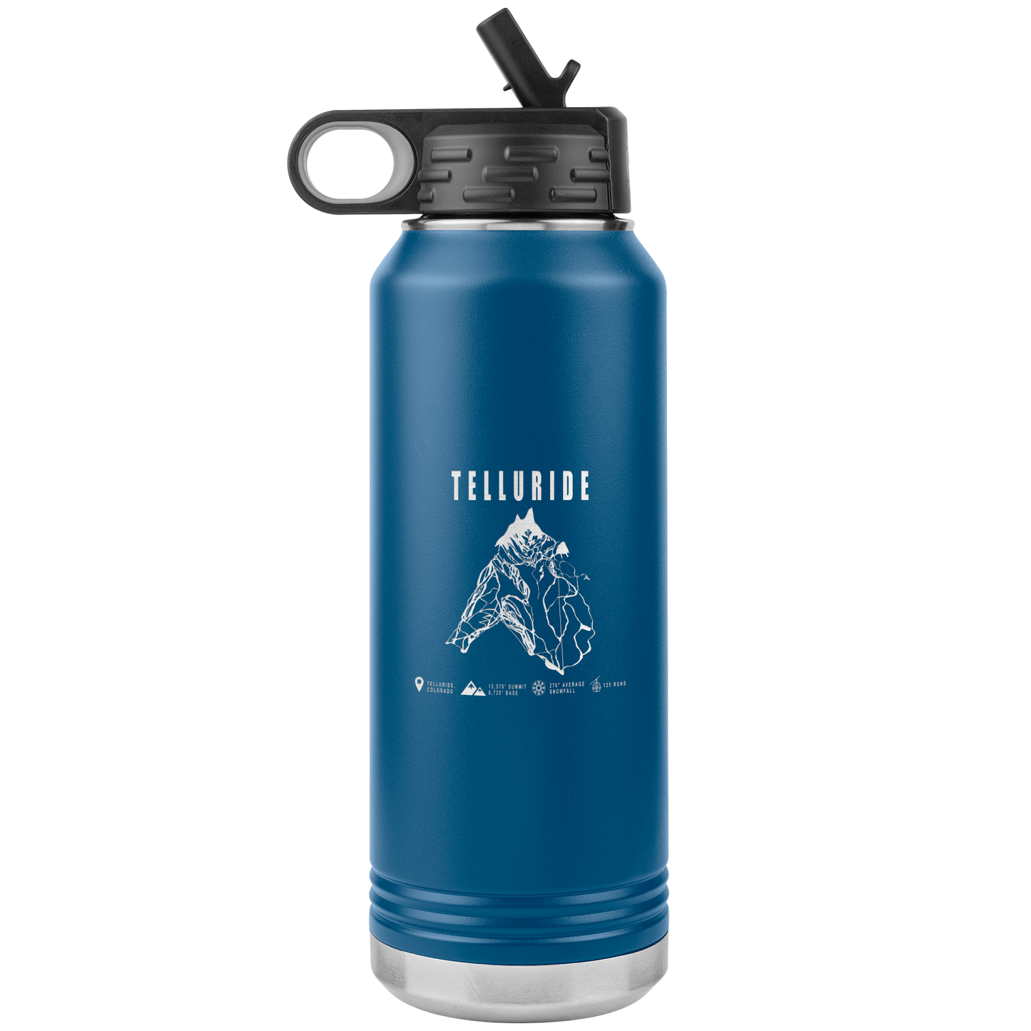 Telluride Colorado Ski Trail Map 32oz Water Bottle Tumbler - Powderaddicts