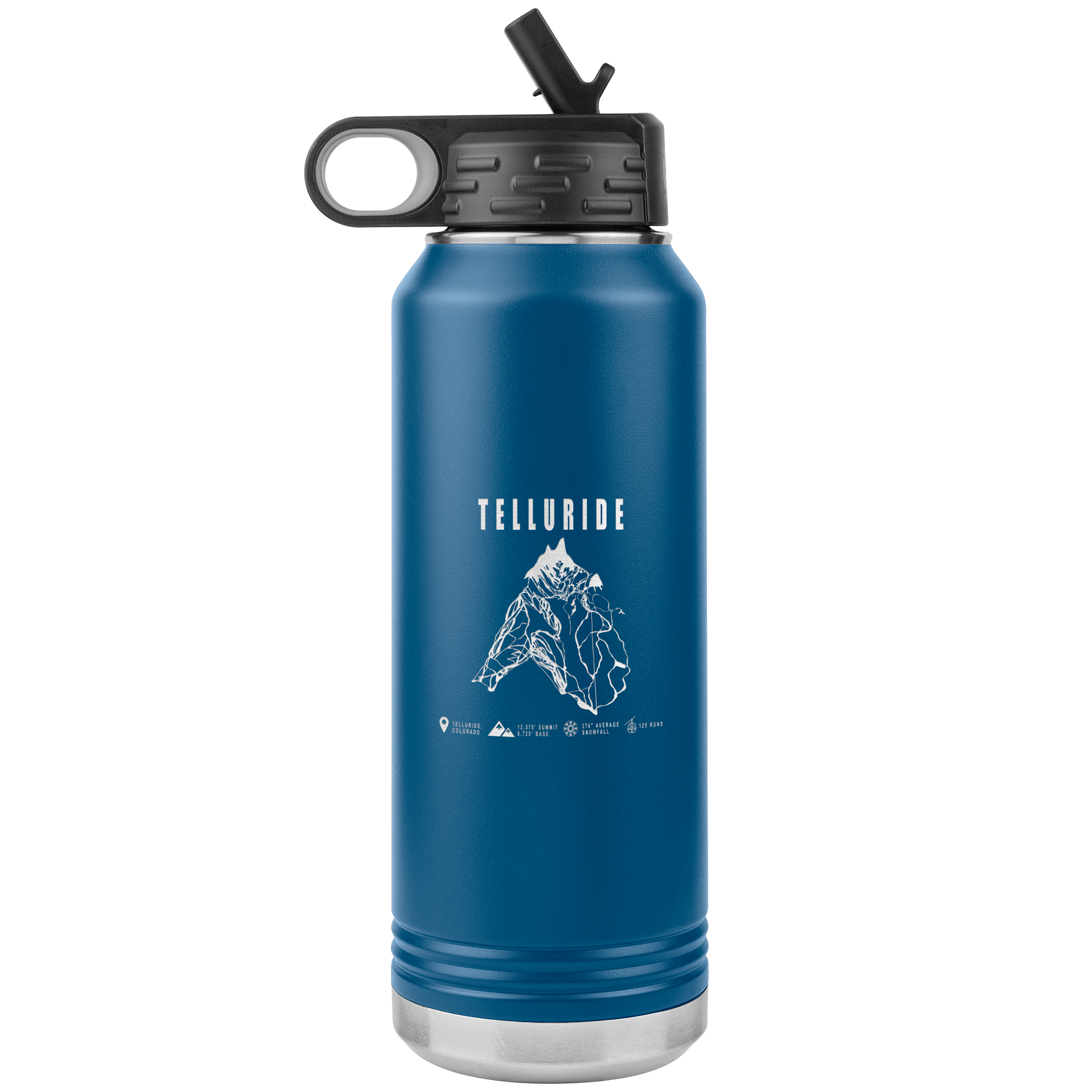 Telluride Colorado Ski Trail Map 32oz Water Bottle Tumbler - Powderaddicts