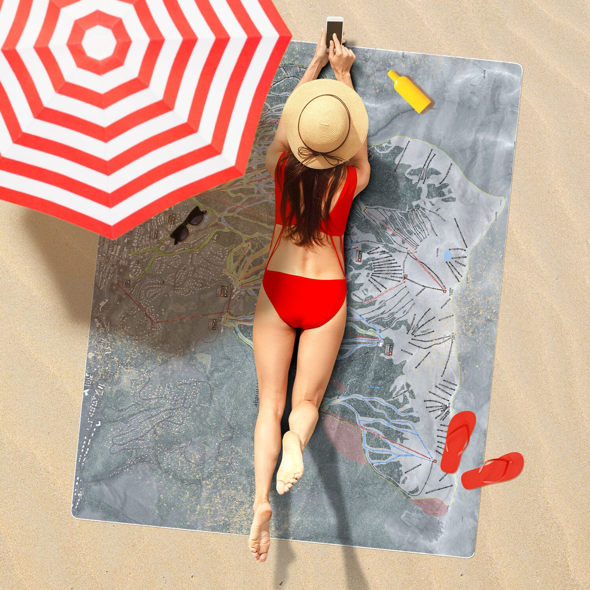 Breckenridge, Colorado Ski Resort Map Printed Beach Towel - Powderaddicts