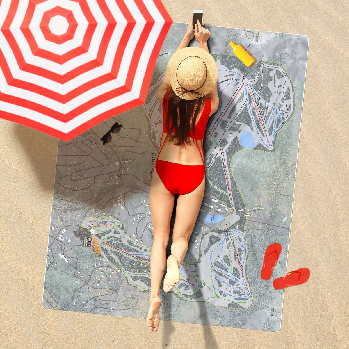 Brian Head, Utah Ski Resort Map Printed Beach Towel - Powderaddicts