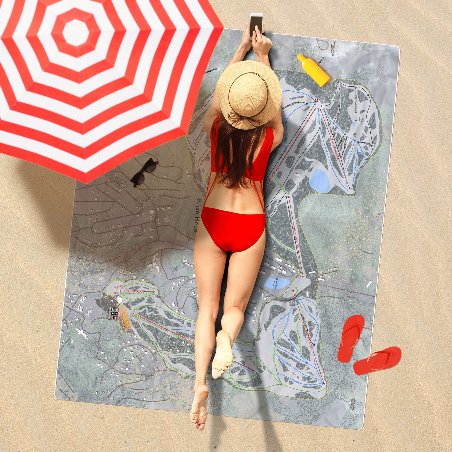 Brian Head, Utah Ski Resort Map Printed Beach Towel - Powderaddicts