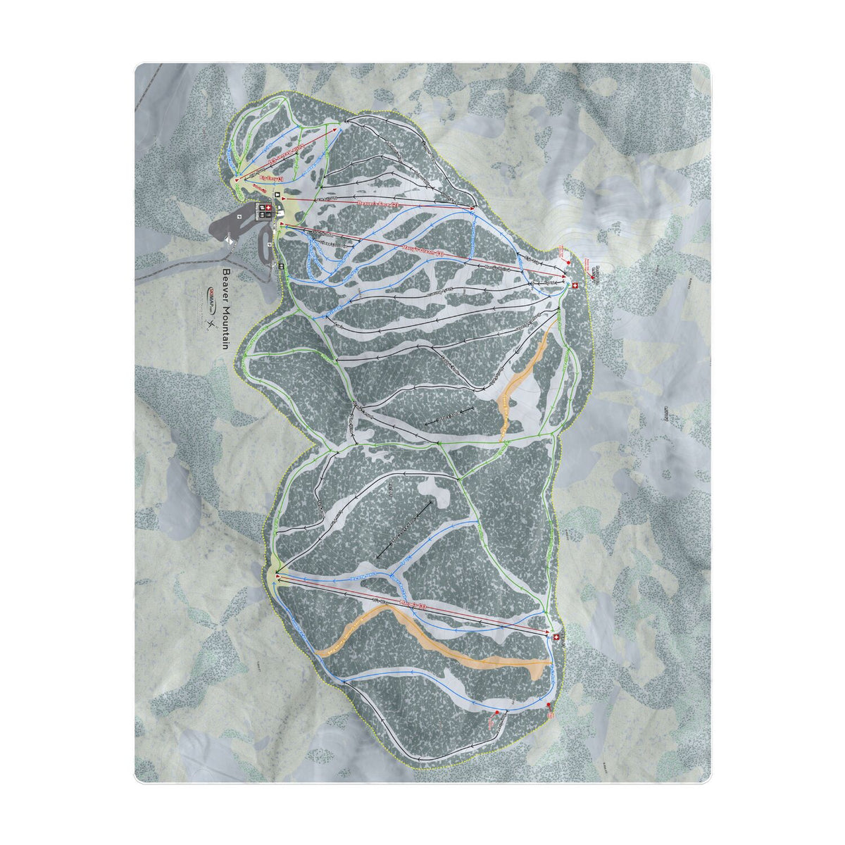 Beaver Mountain, Utah Ski Resort Map Printed Beach Towel - Powderaddicts
