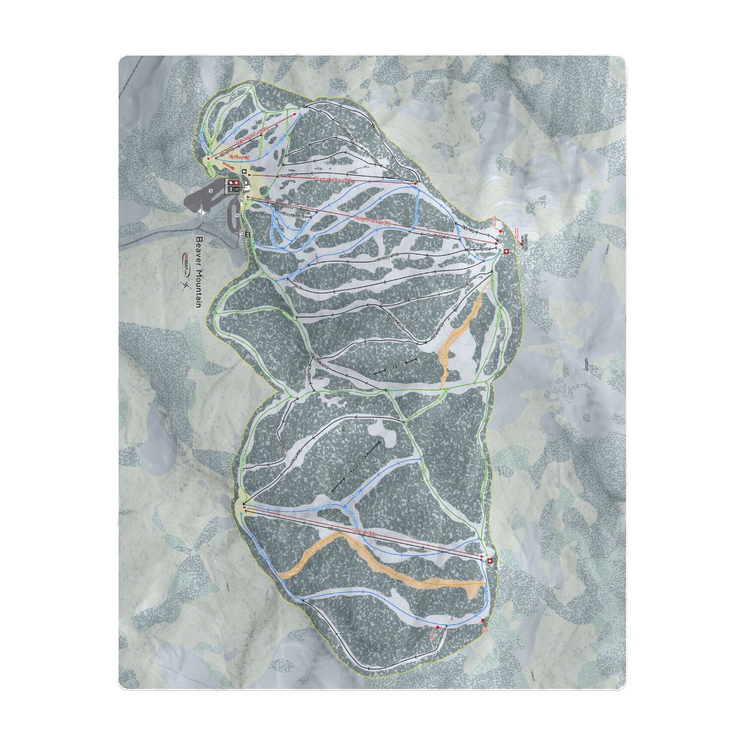 Beaver Mountain, Utah Ski Resort Map Printed Beach Towel - Powderaddicts
