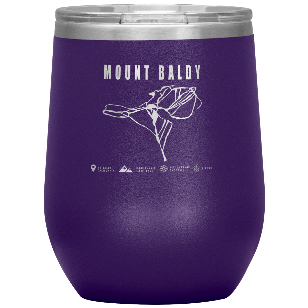 Mount Baldy, California Ski Trail Map Wine 12oz Tumbler - Powderaddicts