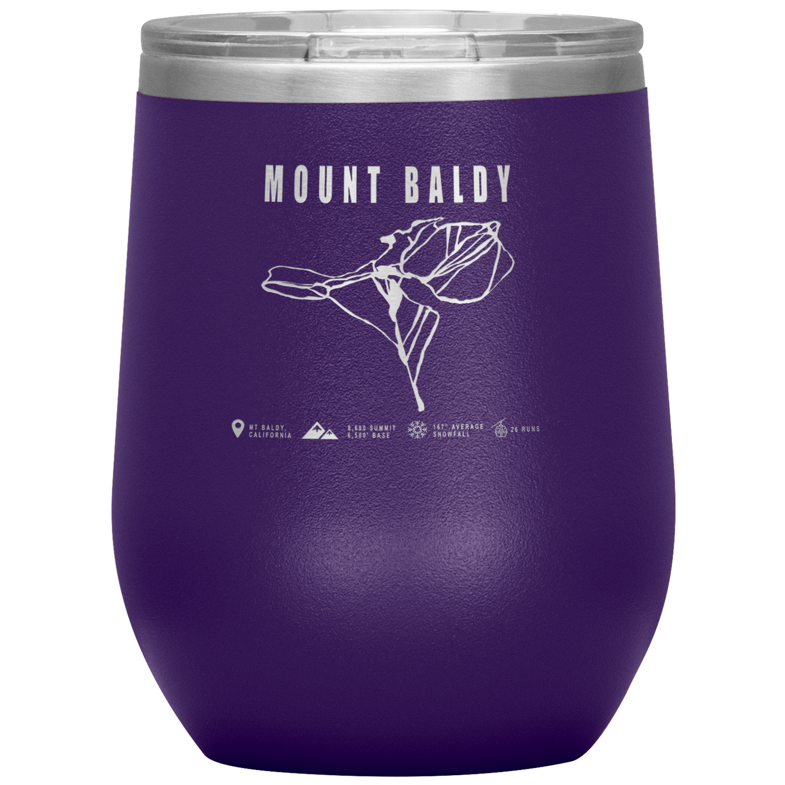 Mount Baldy, California Ski Trail Map Wine 12oz Tumbler - Powderaddicts