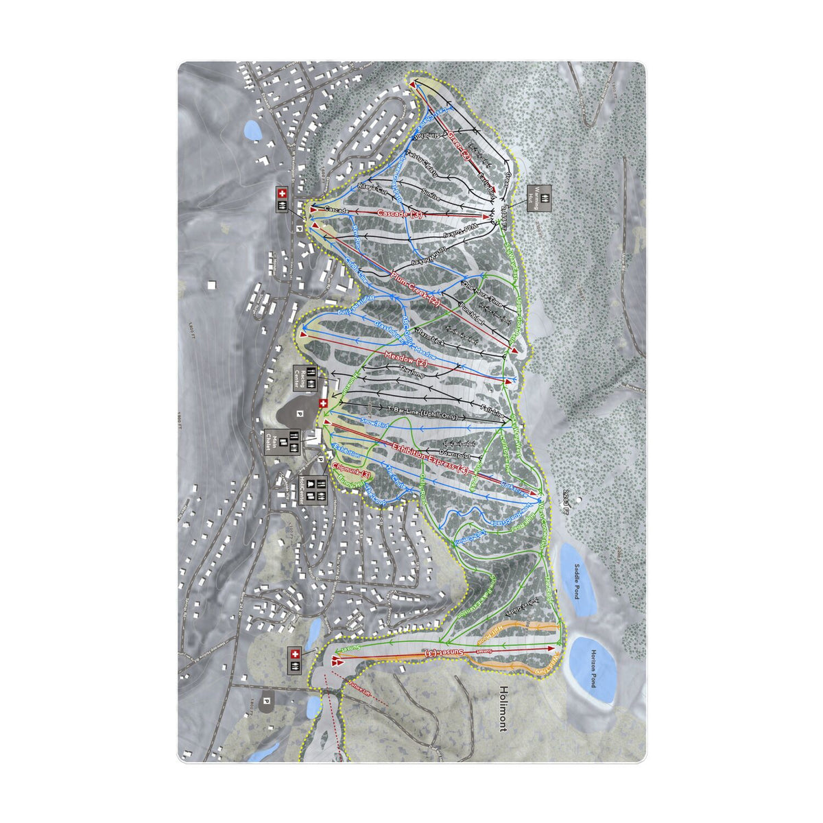 Holimont, New York Ski Resort Map Printed Beach Towel - Powderaddicts