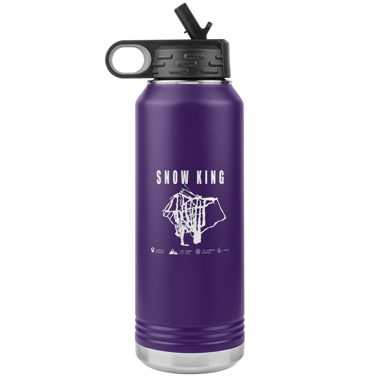 Snow King Wyoming Ski Trail Map 32oz Water Bottle Tumbler - Powderaddicts