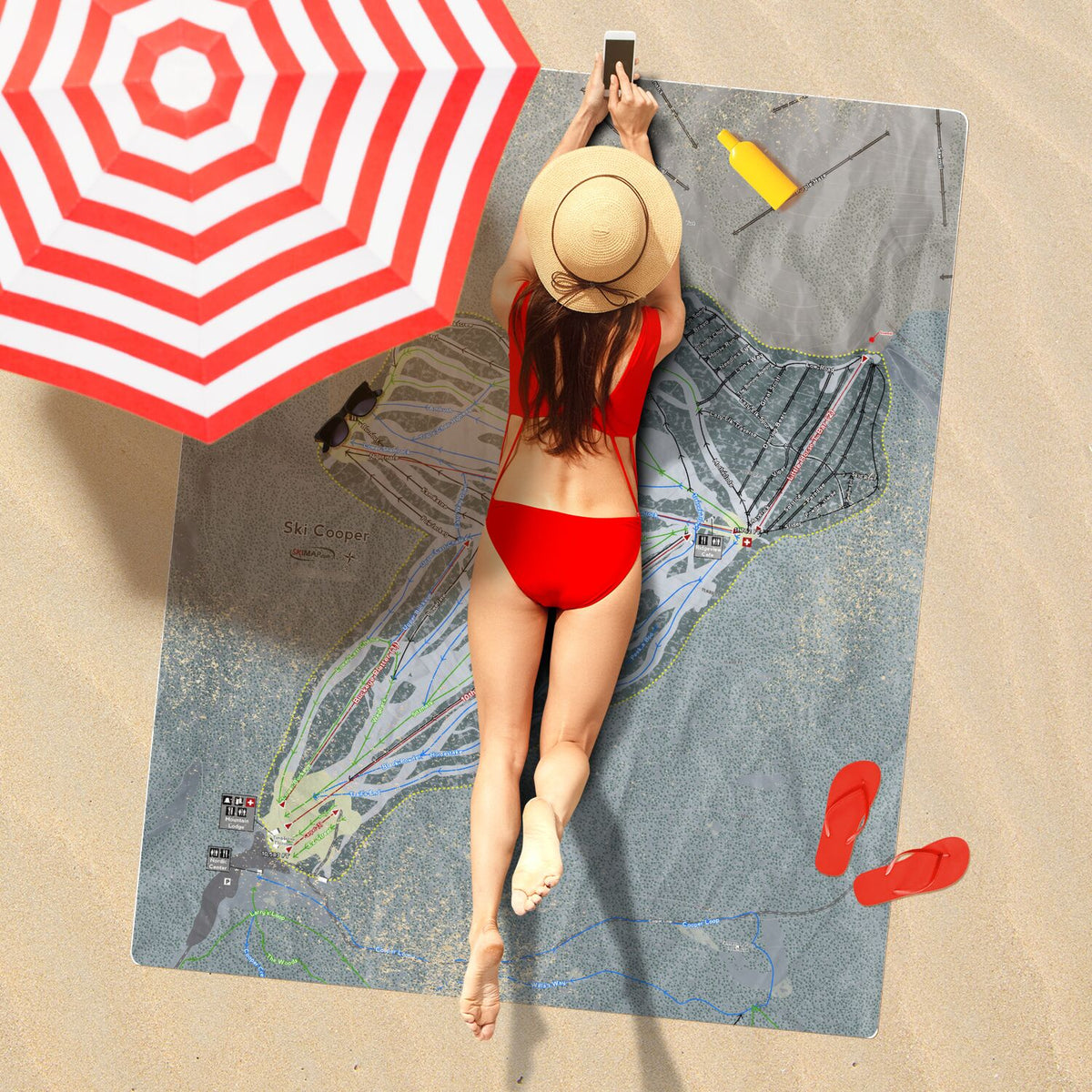 Ski Cooper, Colorado Ski Resort Map Printed Beach Towel - Powderaddicts