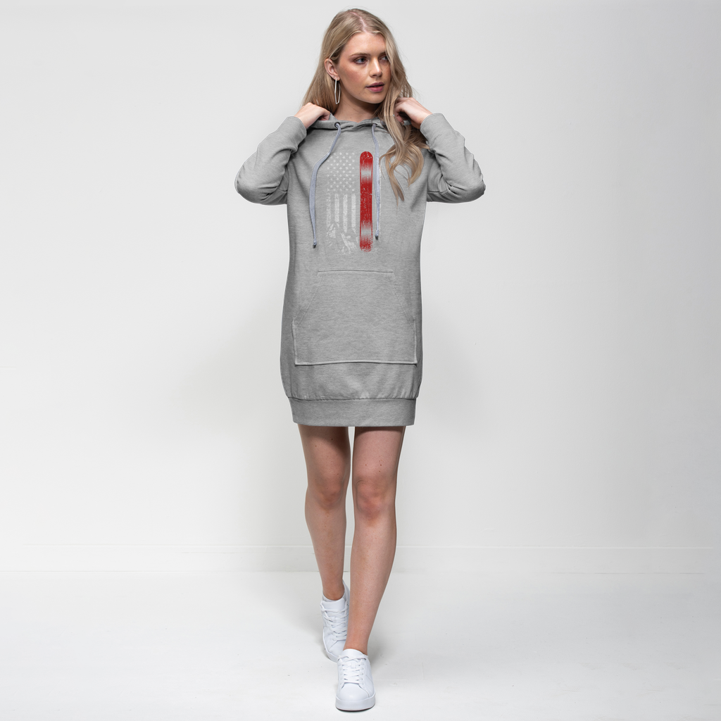 USA Snowboard Flag Thin Red Line Premium Adult Hoodie Dress - Powderaddicts USA Snowboard Flag Thin Red Line Premium Adult Hoodie Dress - Powderaddicts