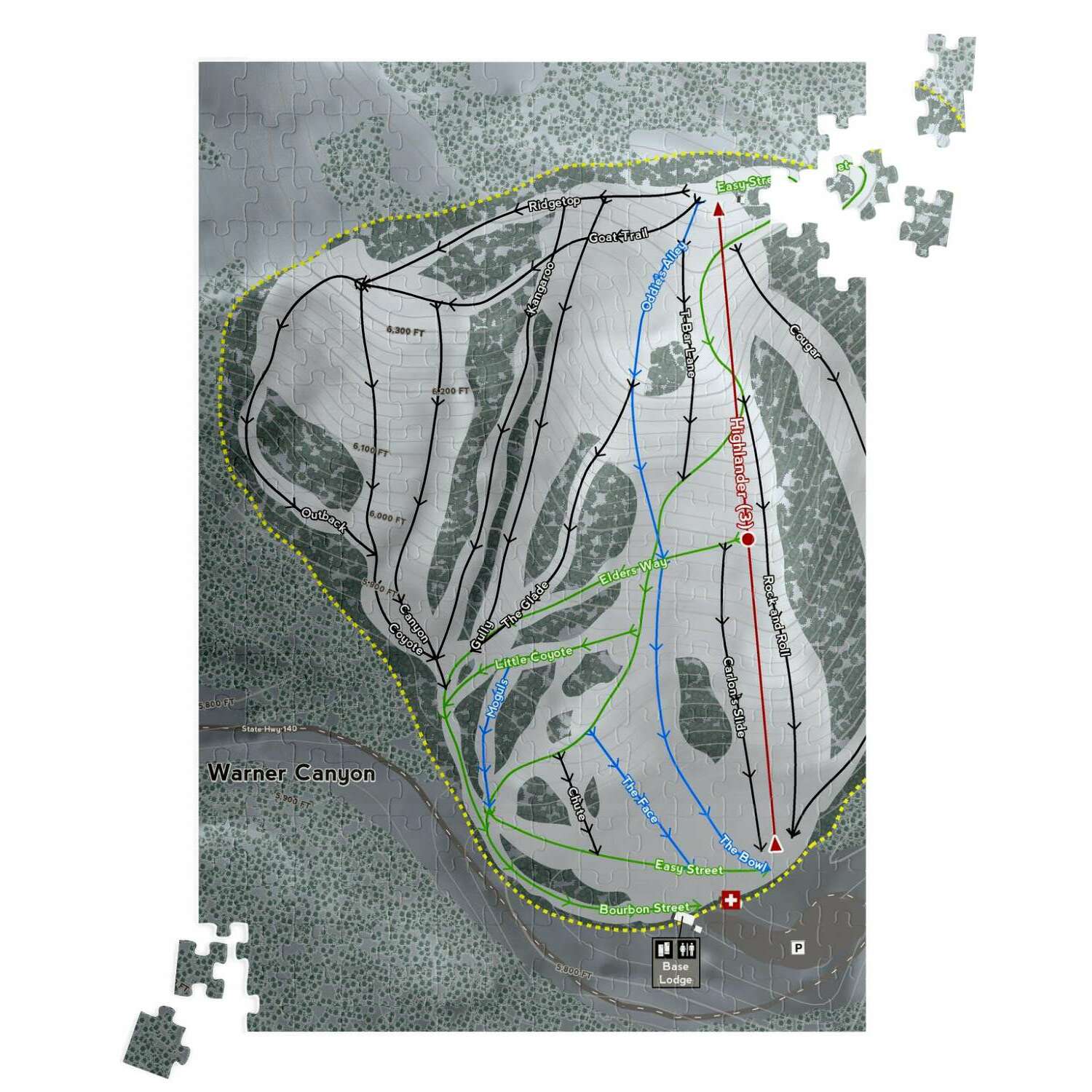 Warner Canyon, Oregon Ski Trail Map Puzzle - Powderaddicts