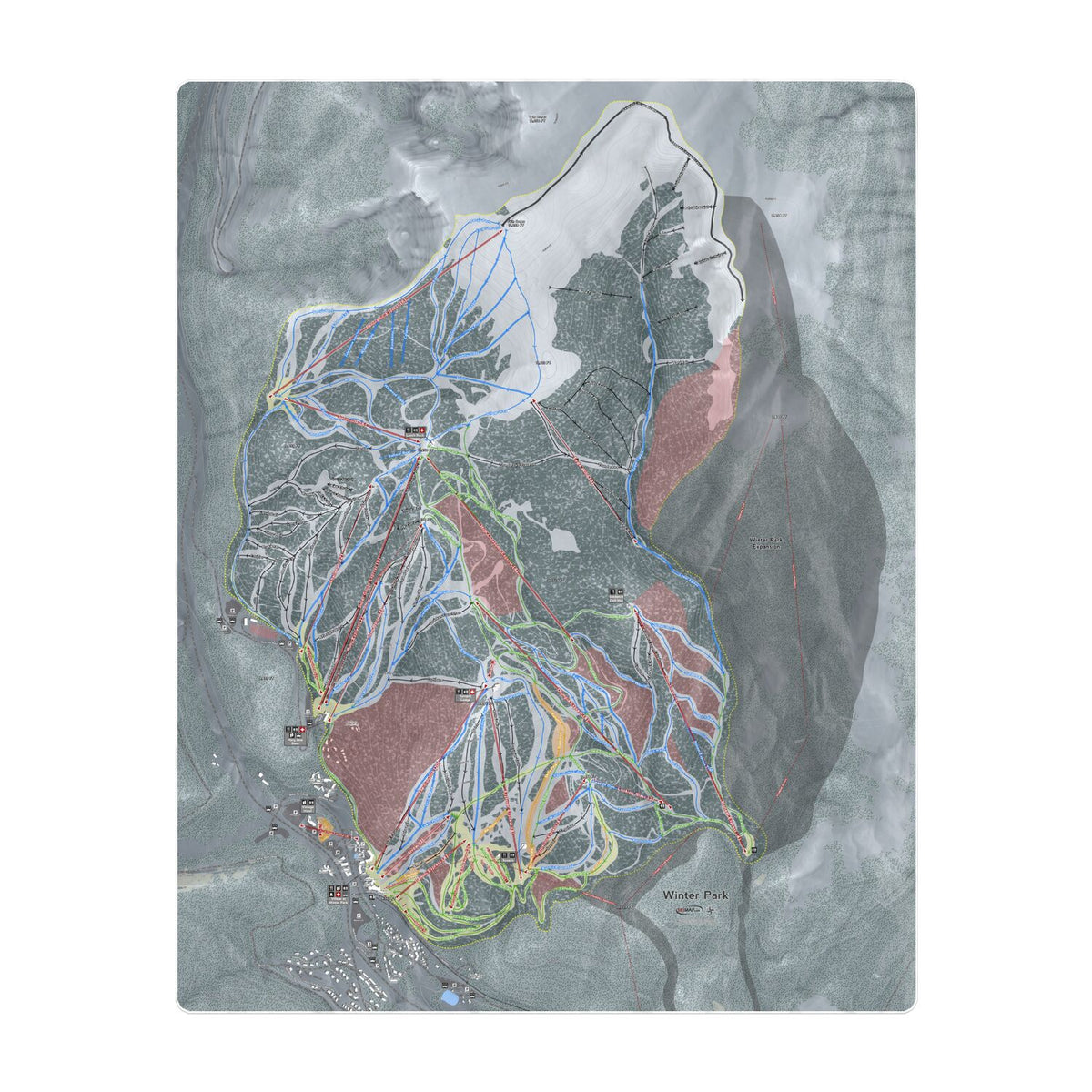 Winter Park, Colorado Ski Resort Map Printed Beach Towel - Powderaddicts