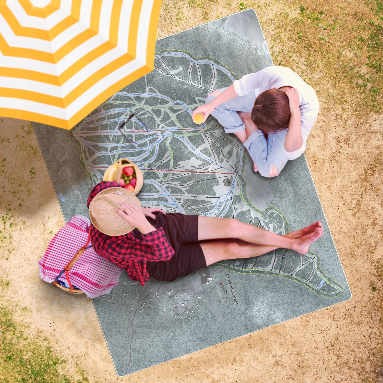 Apex Mountain, British Columbia Ski Resort Map Printed Beach Towel - Powderaddicts