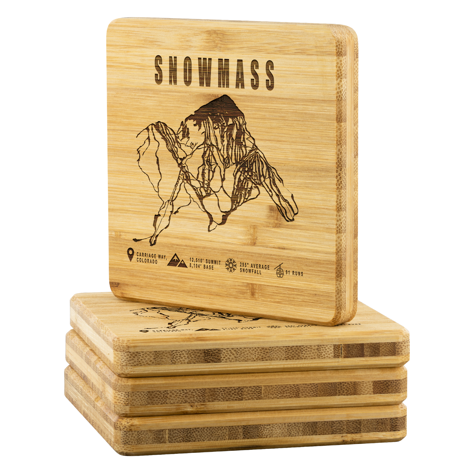 Snowmass Colorado Ski Trail Map Bamboo Coaster - Powderaddicts