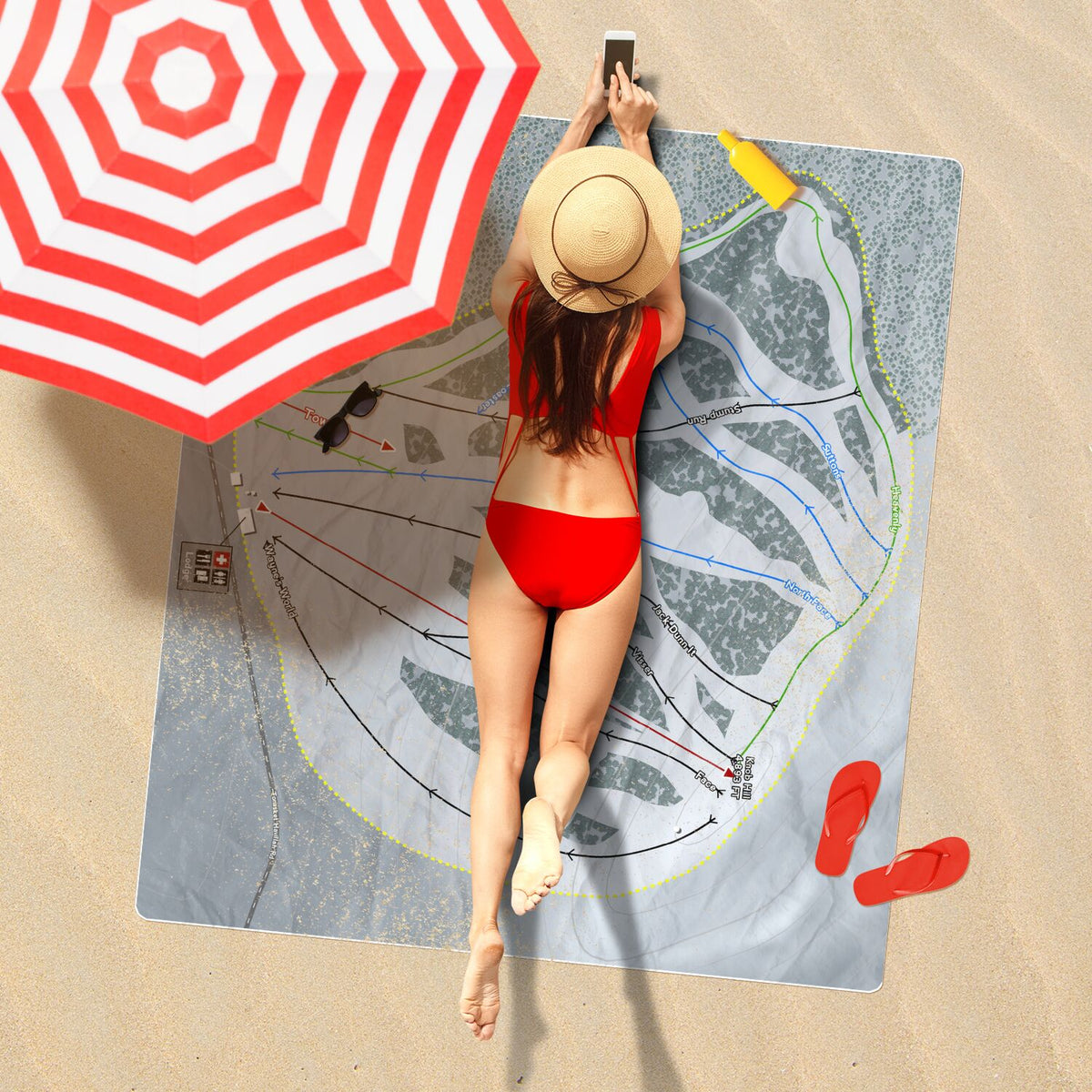 Sitzmark, Washington Ski Resort Map Printed Beach Towel - Powderaddicts