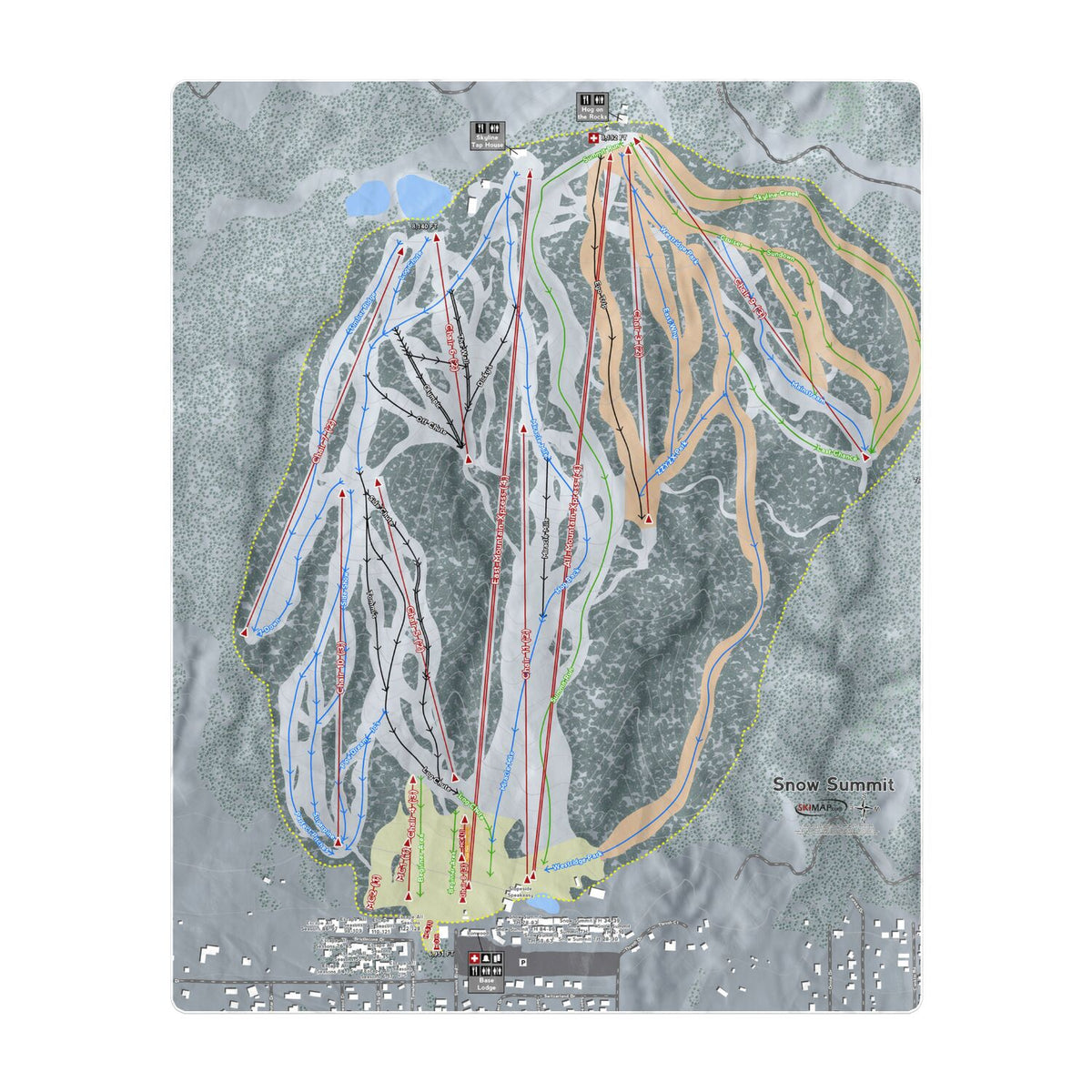 Snow Summit, California Ski Resort Map Printed Beach Towel - Powderaddicts