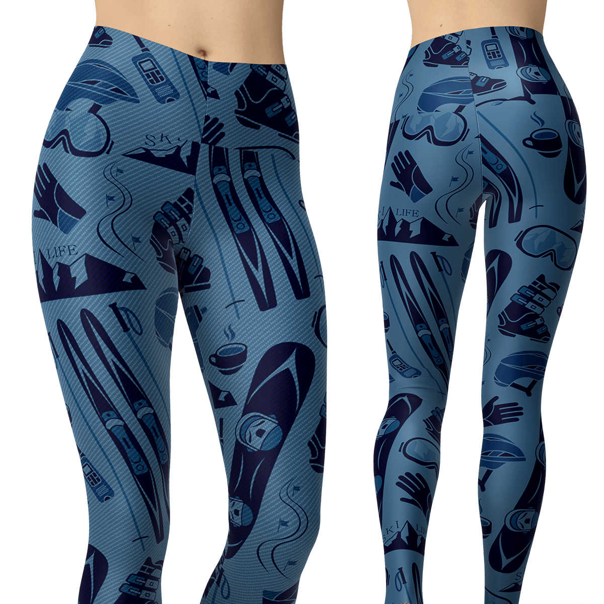 Ski and Snowboard Blue Patterns Leggings - Powderaddicts