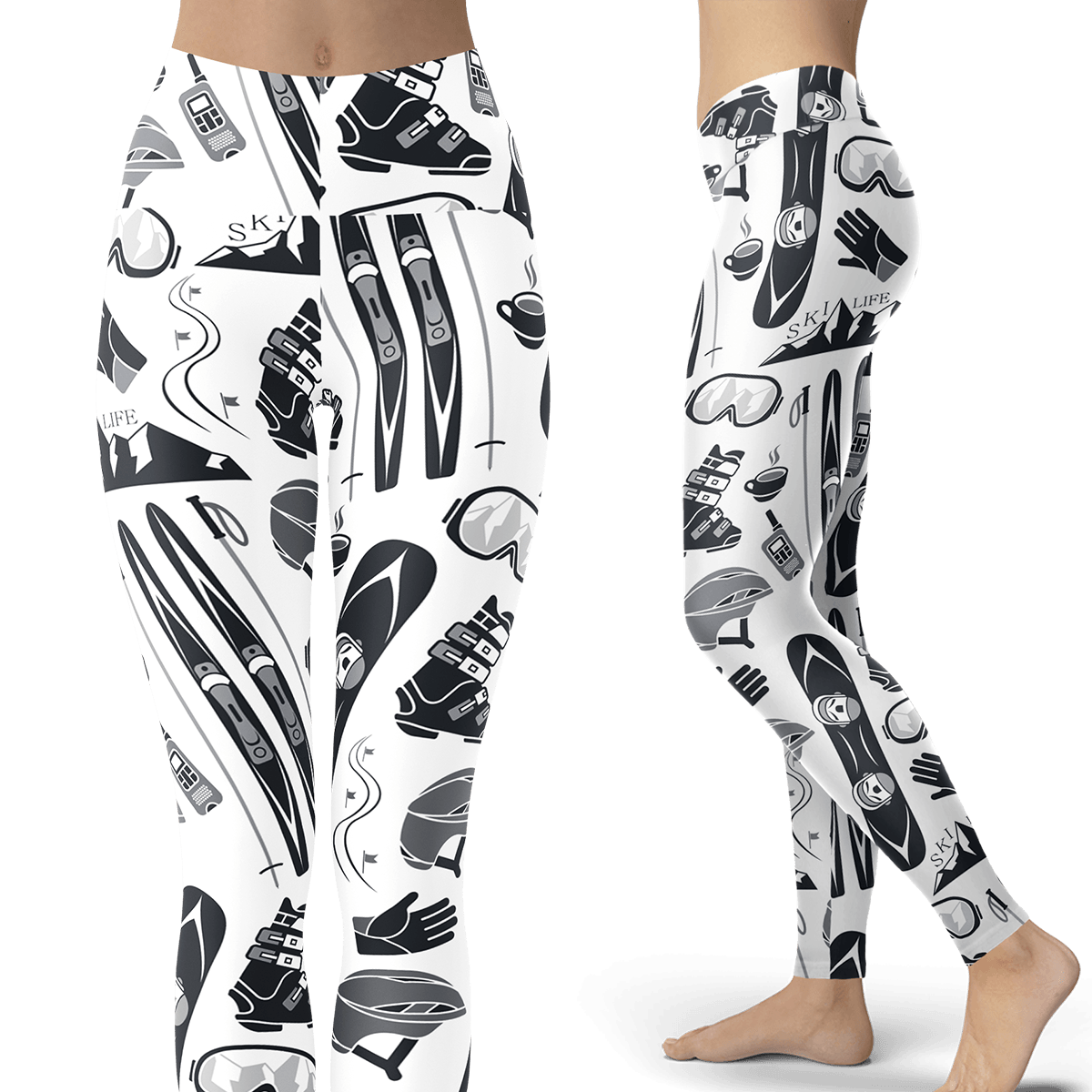 Ski and Snowboard White Patterns Leggings - Powderaddicts