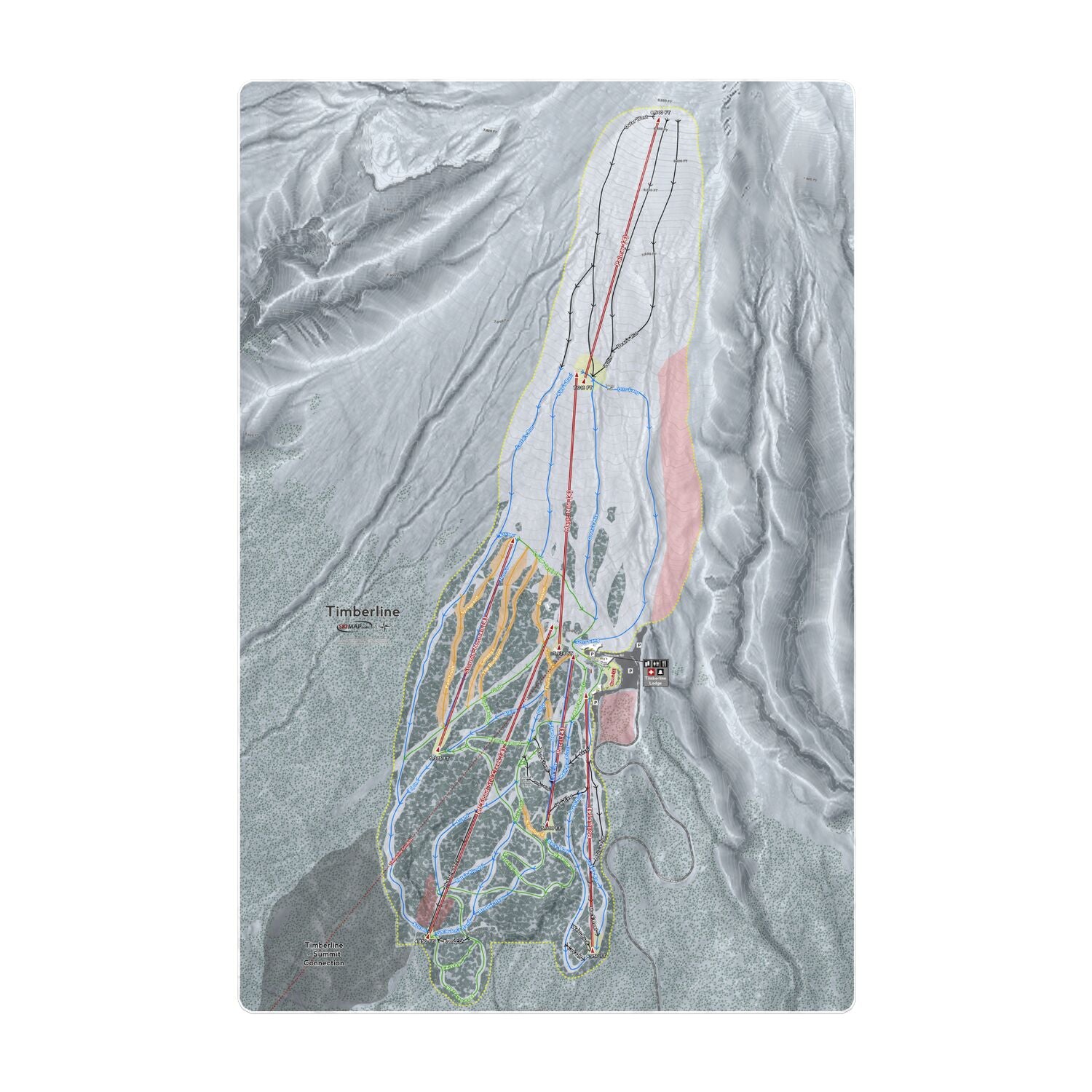 Timberline, Oregon Ski Resort Map Printed Beach Towel - Powderaddicts