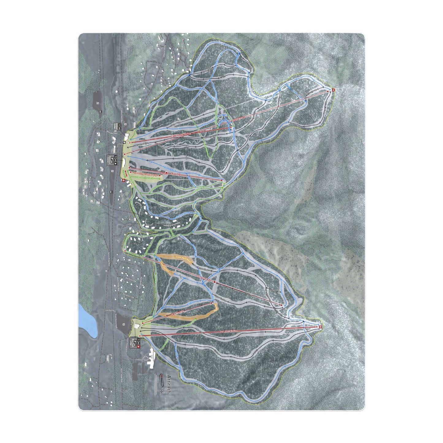 Attitash, New Hampshire Ski Resort Map Printed Beach Towel - Powderaddicts