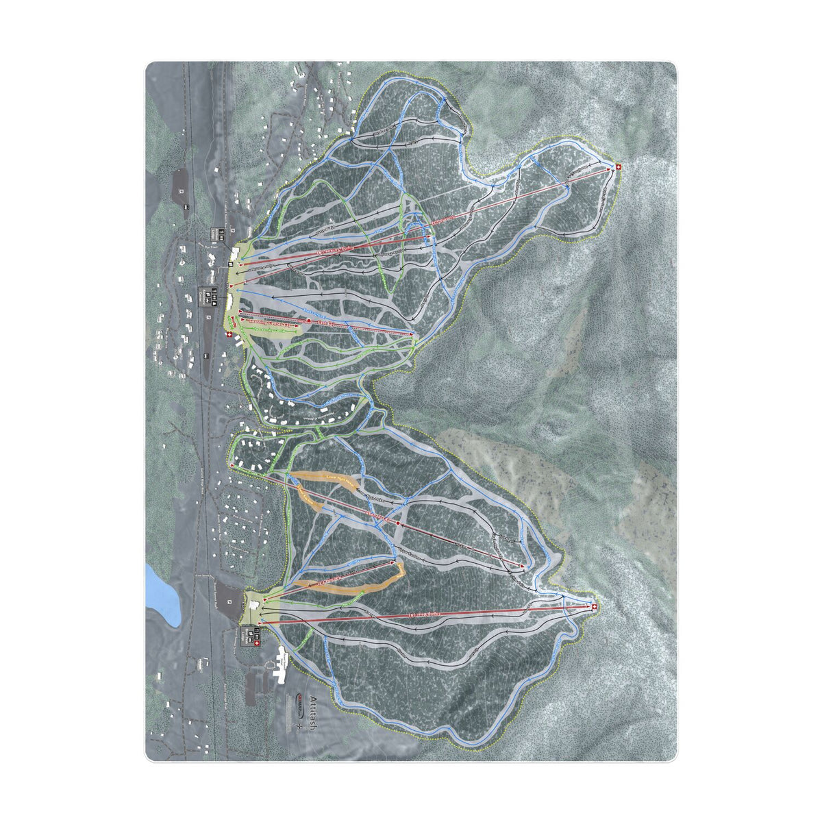 Attitash, New Hampshire Ski Resort Map Printed Beach Towel - Powderaddicts