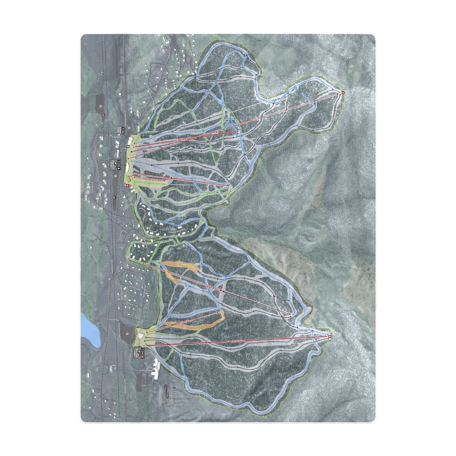 Attitash, New Hampshire Ski Resort Map Printed Beach Towel - Powderaddicts