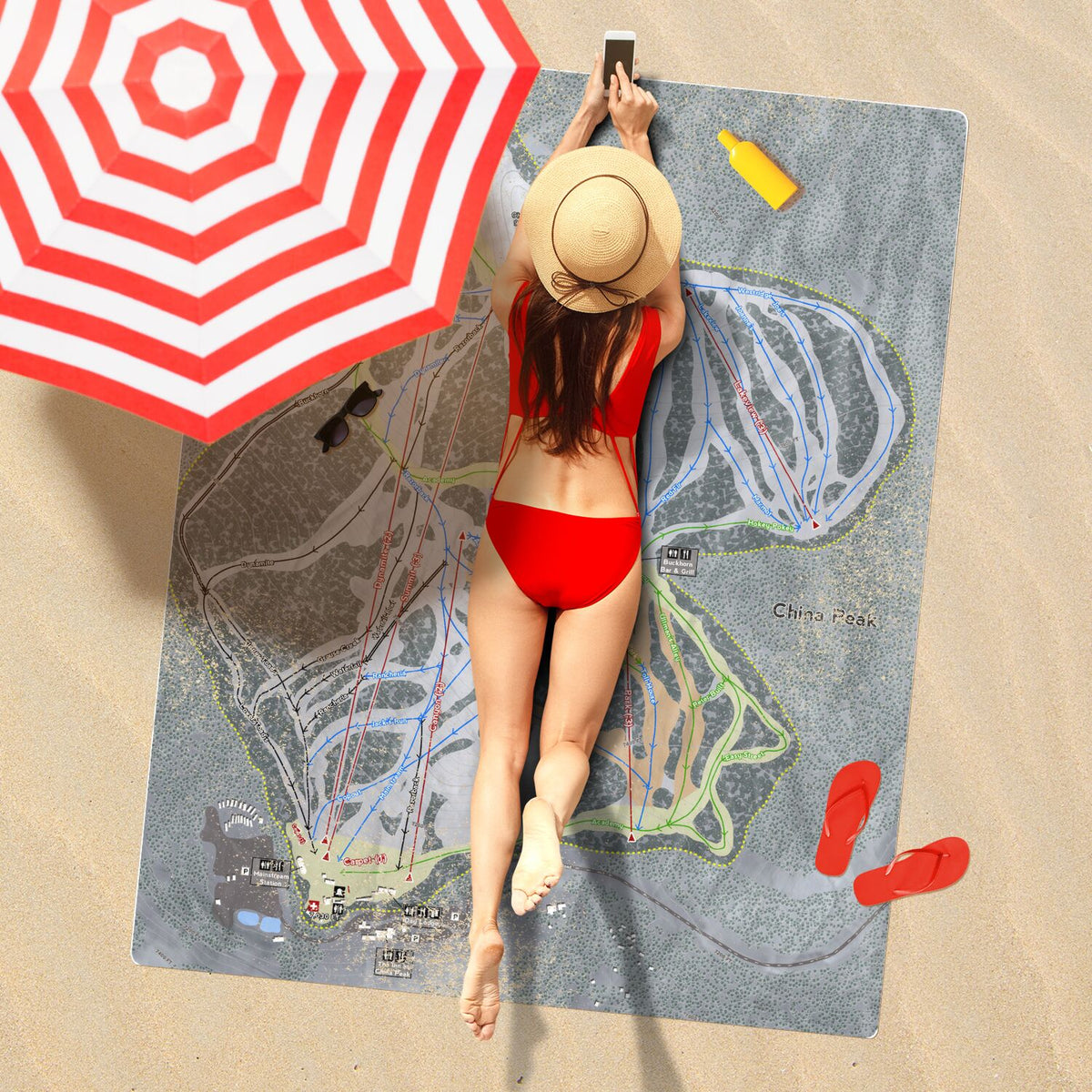 China Peak, California Ski Resort Map Printed Beach Towel - Powderaddicts