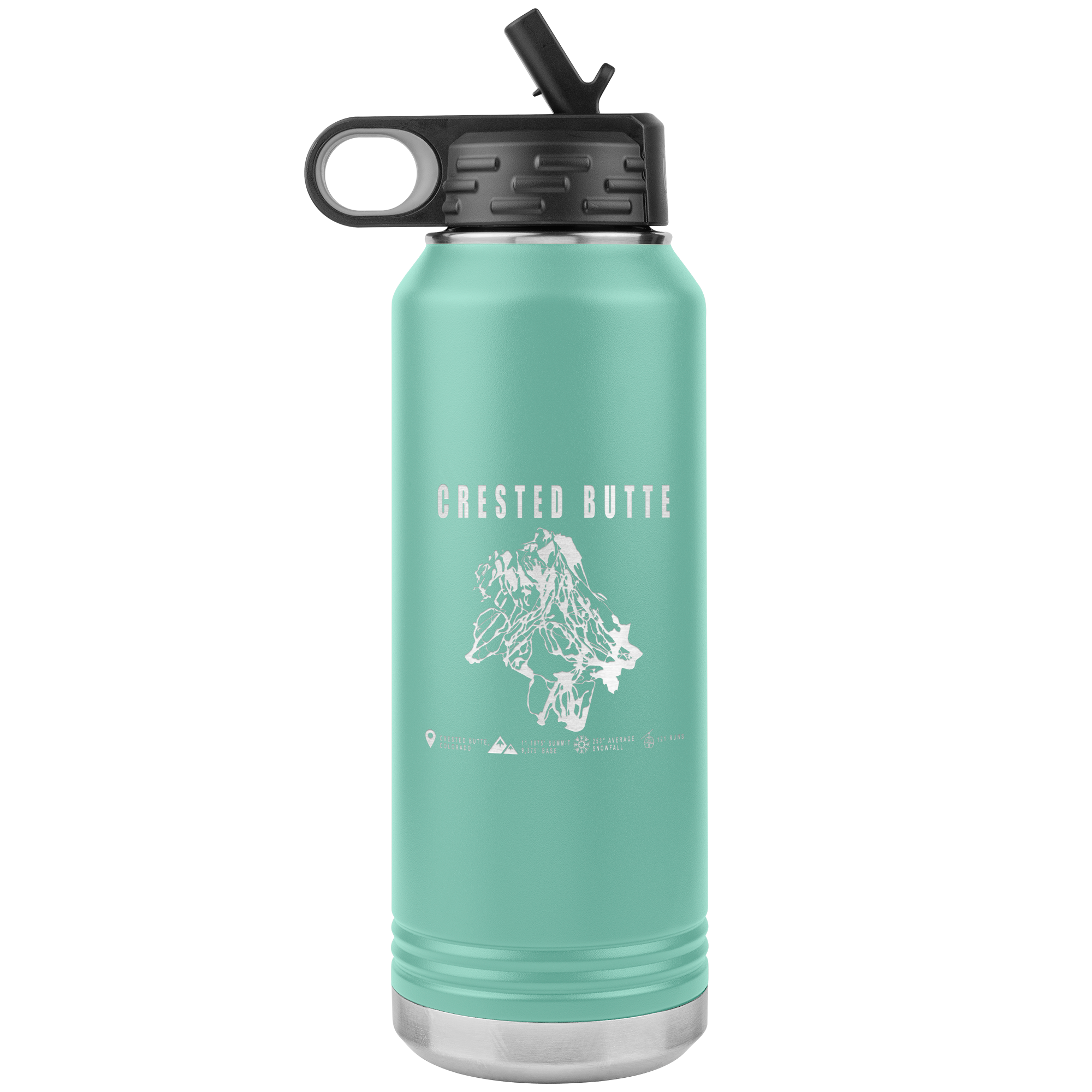 Crested Butte Colorado Ski Trail Map 32oz Water Bottle Tumbler - Powderaddicts