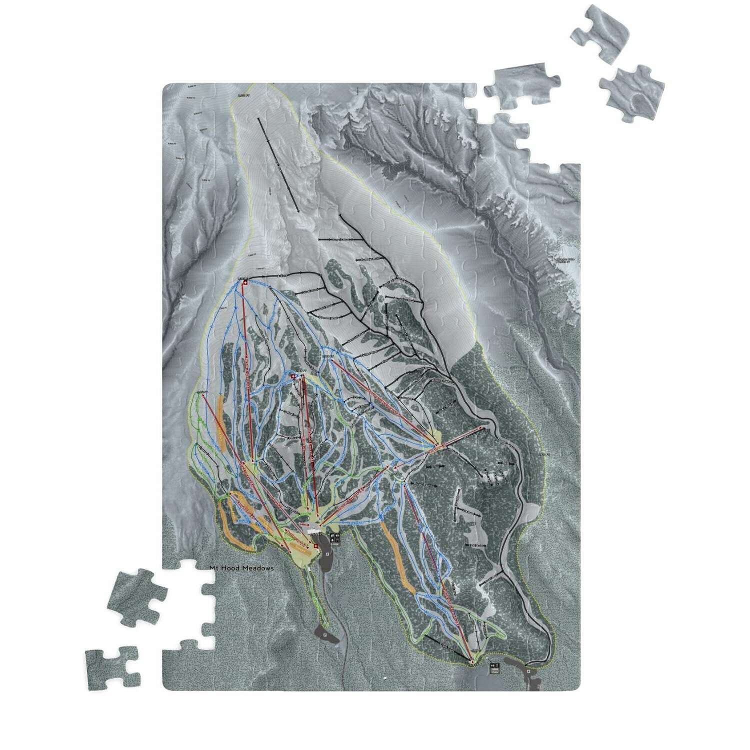Mt Hood Meadows, Oregon Ski Trail Map Puzzle - Powderaddicts
