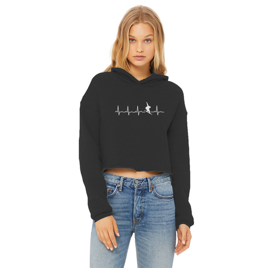 Snowboard Heartbeat Ladies Cropped Raw Edge Hoodie - Powderaddicts