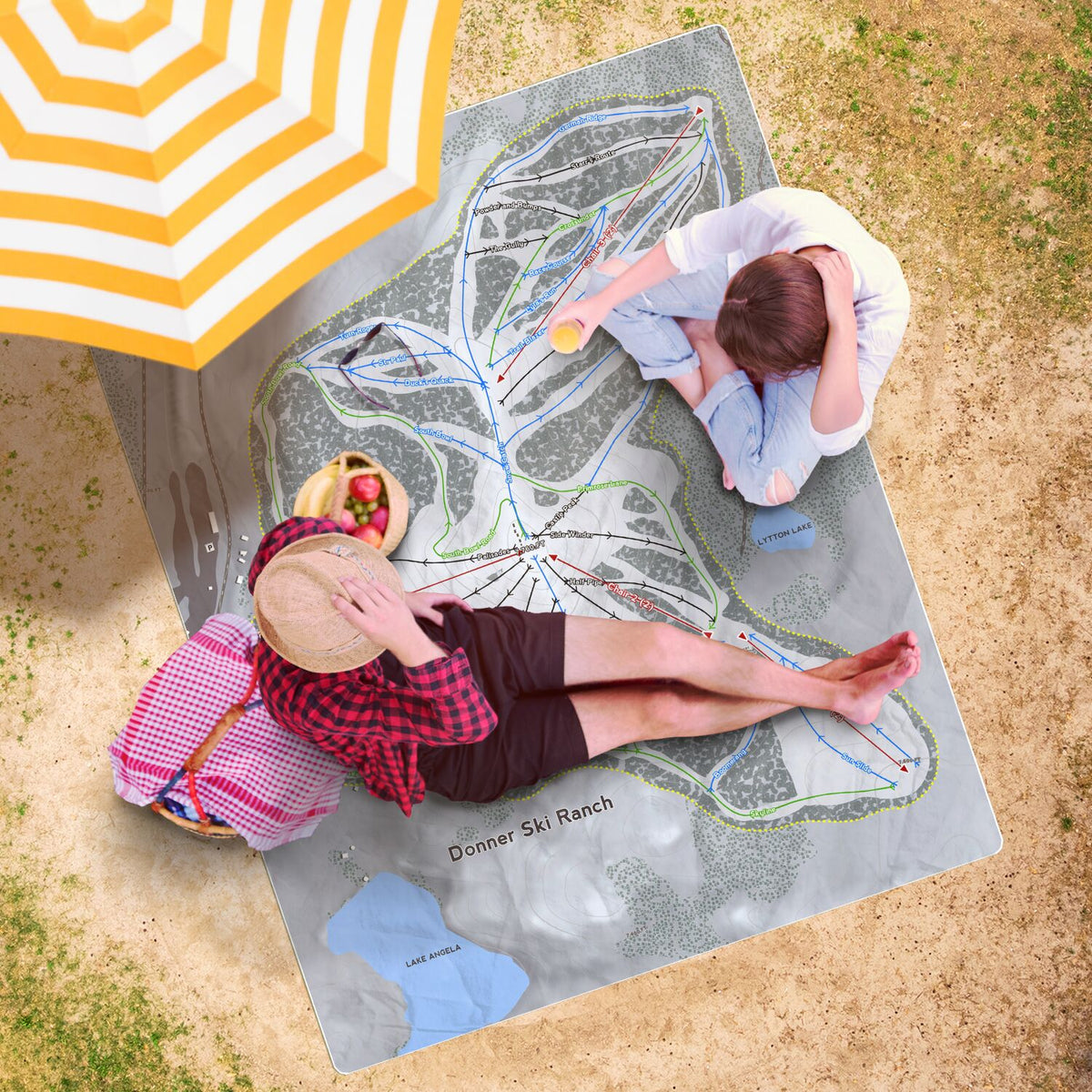 Donner Ski Ranch, California Ski Resort Map Printed Beach Towel - Powderaddicts