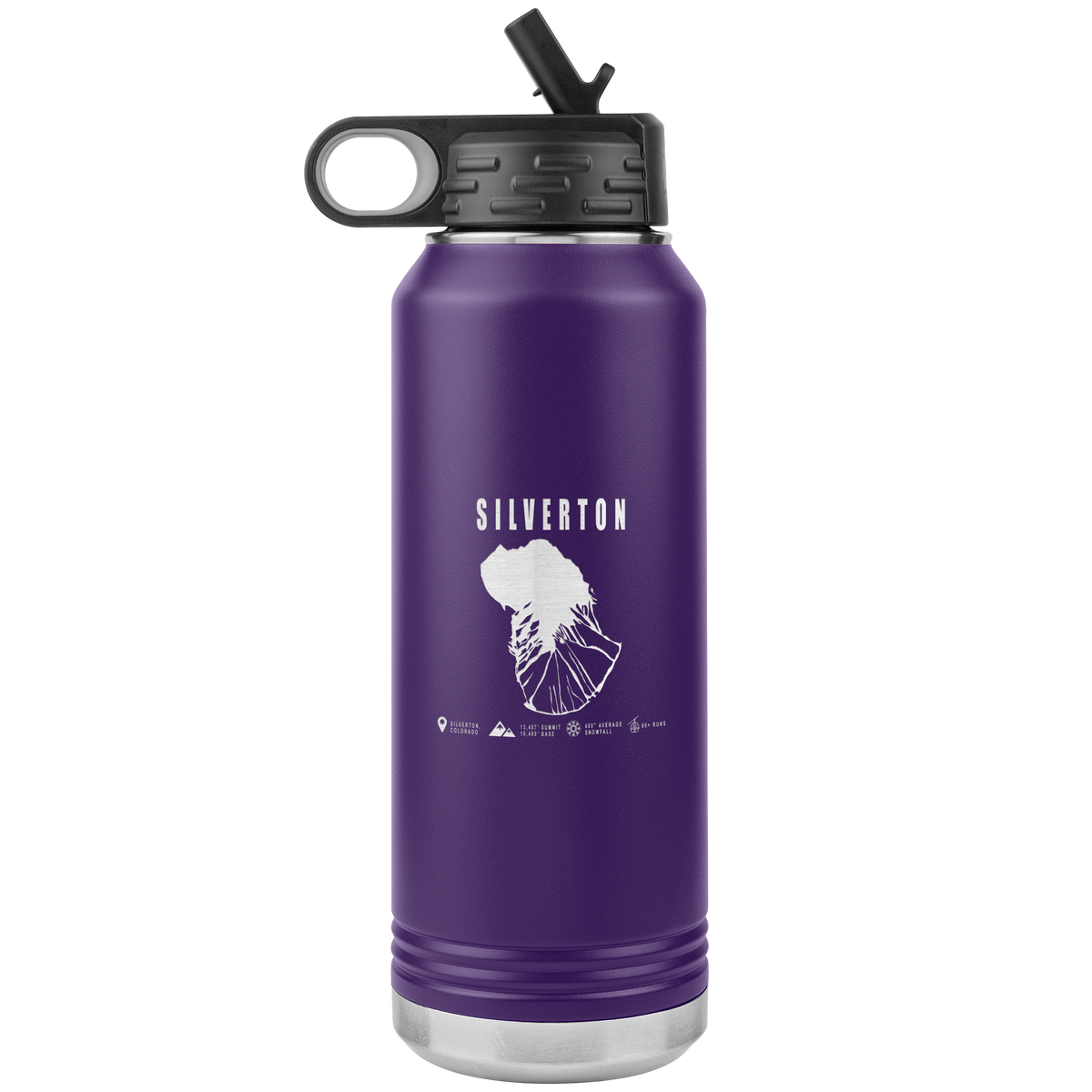 Silverton Colorado Ski Trail Map 32oz Water Bottle Tumbler - Powderaddicts