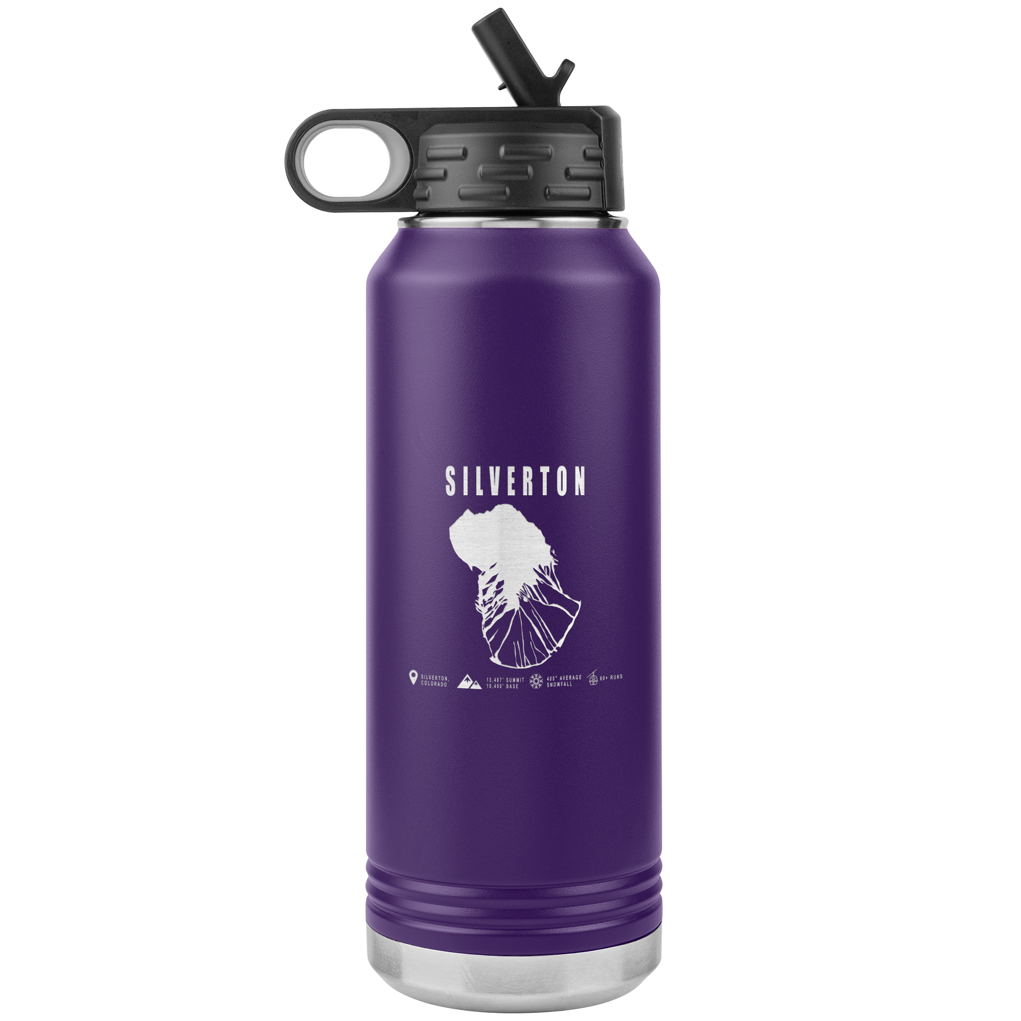 Silverton Colorado Ski Trail Map 32oz Water Bottle Tumbler - Powderaddicts