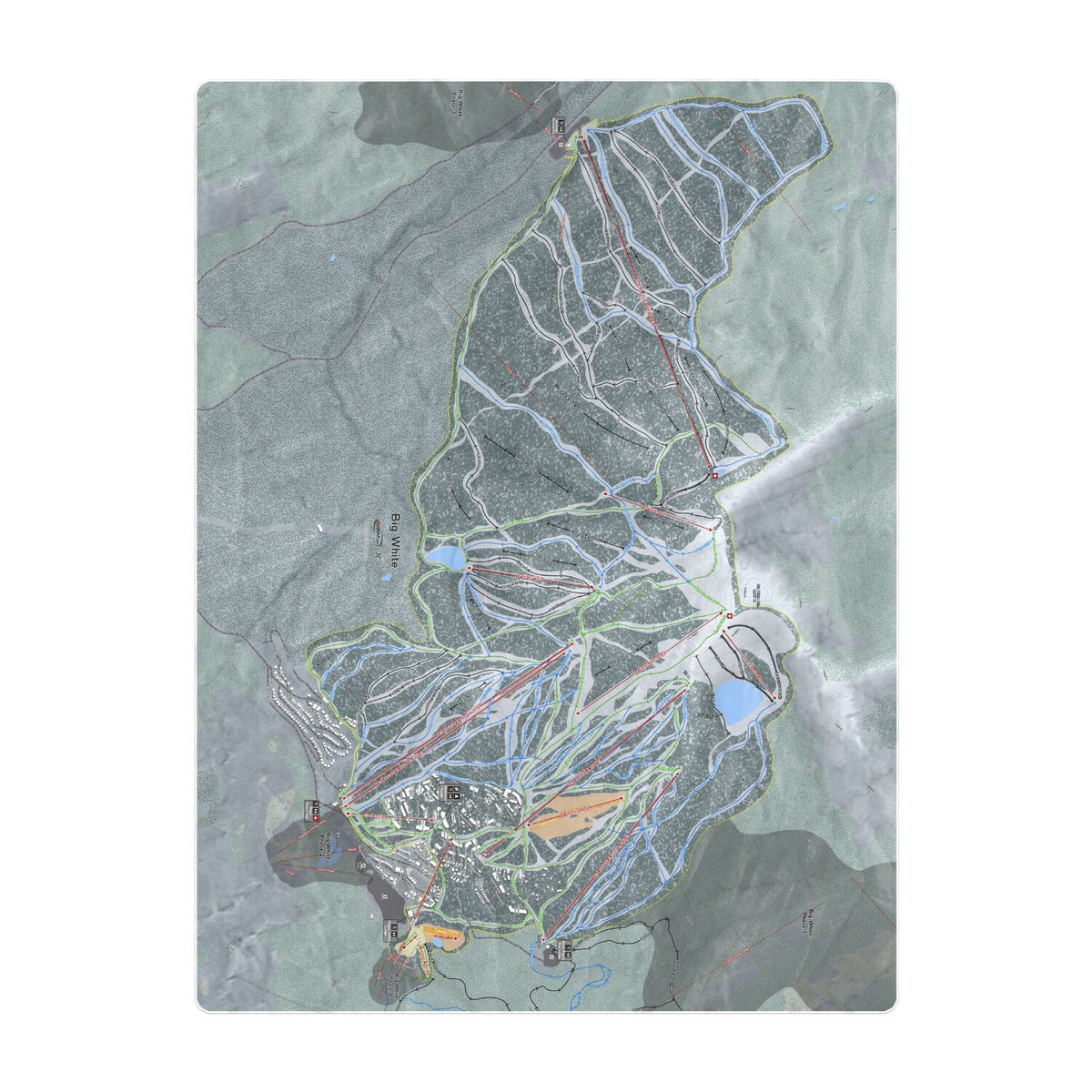 Big White, British Columbia Ski Resort Map Printed Beach Towel - Powderaddicts