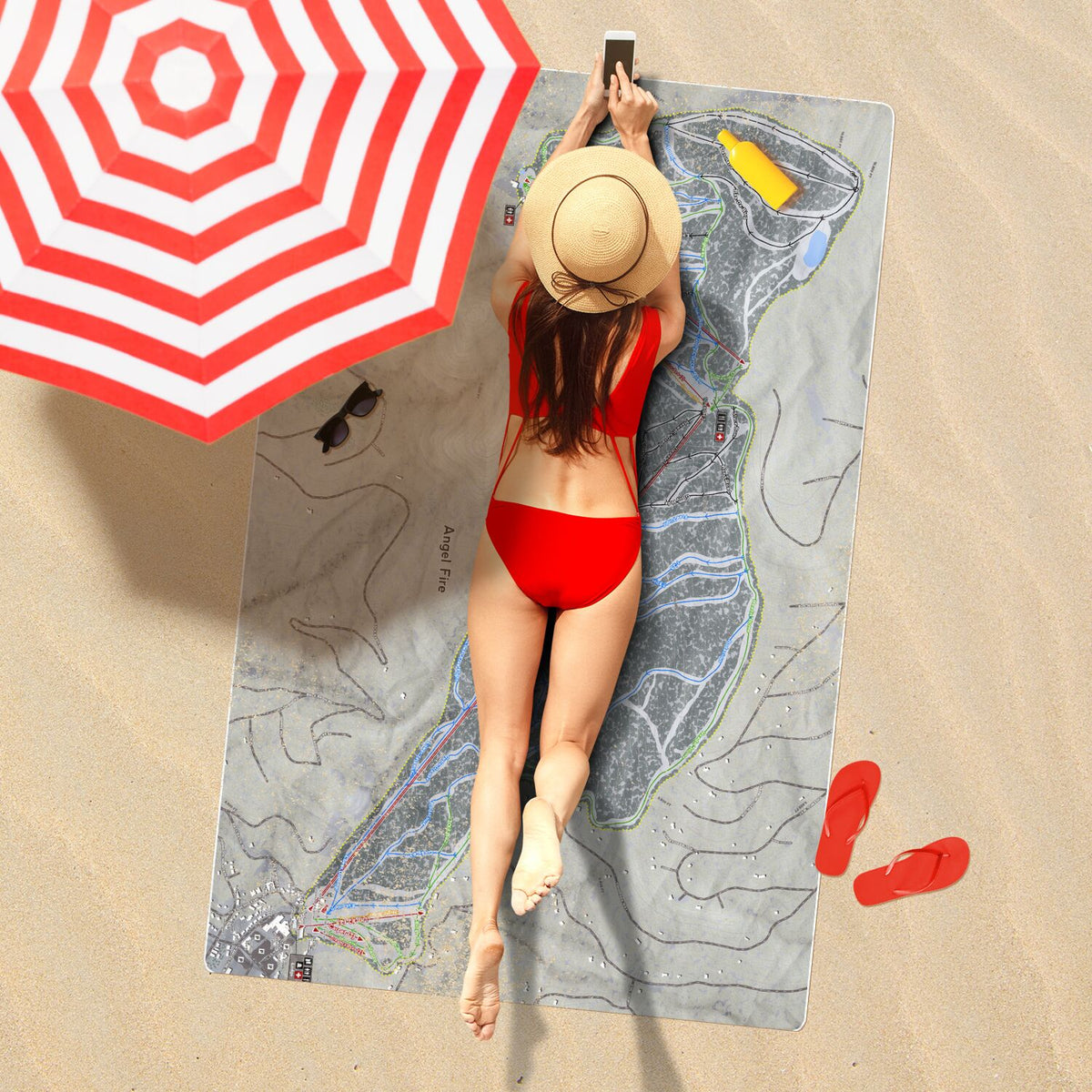 Angel Fire, New Mexico Ski Resort Map Printed Beach Towel - Powderaddicts