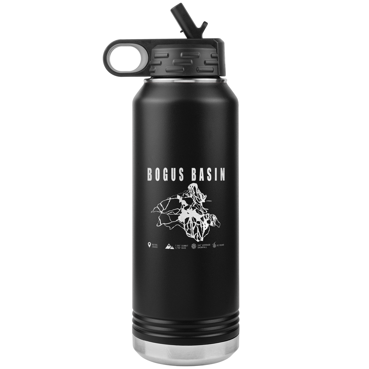 Bogus Basin Idaho Ski Trail Map 32oz Water Bottle Tumbler - Powderaddicts