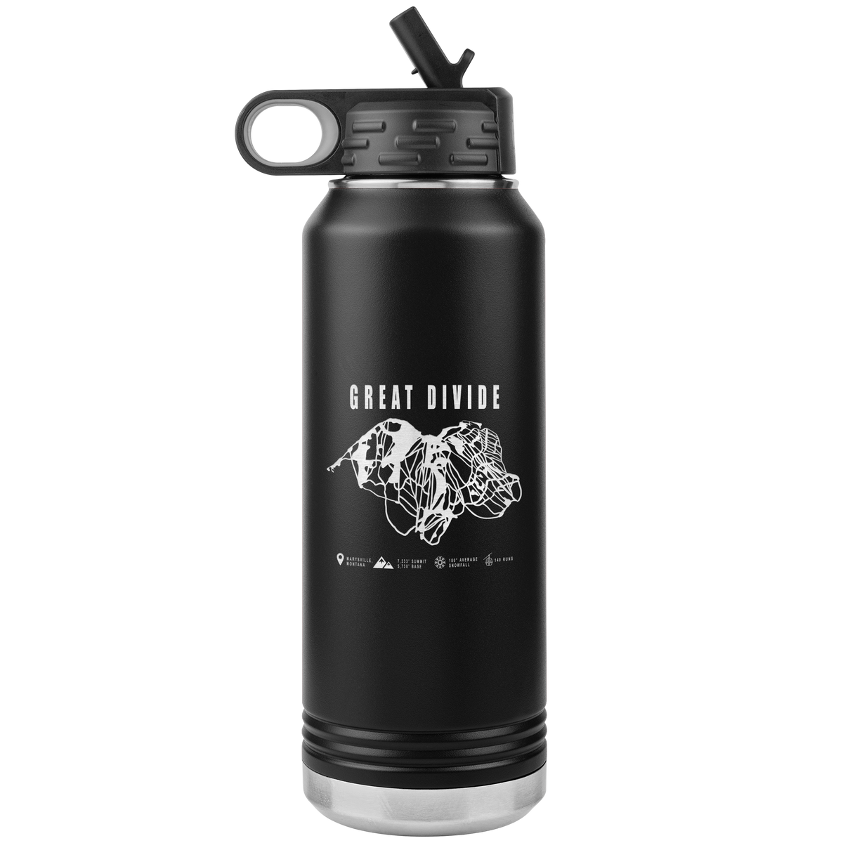 Great Divide Montana Ski Trail Map 32oz Water Bottle Tumbler