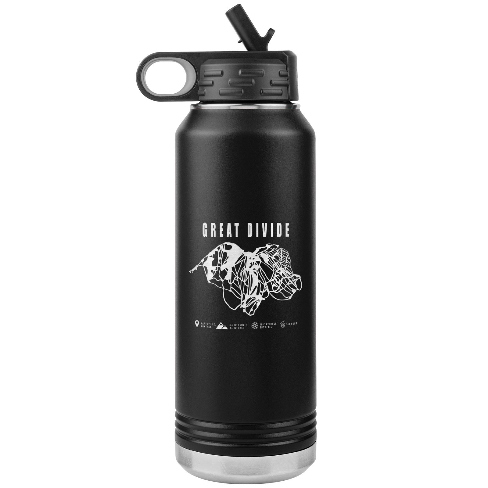 Great Divide Montana Ski Trail Map 32oz Water Bottle Tumbler - Powderaddicts