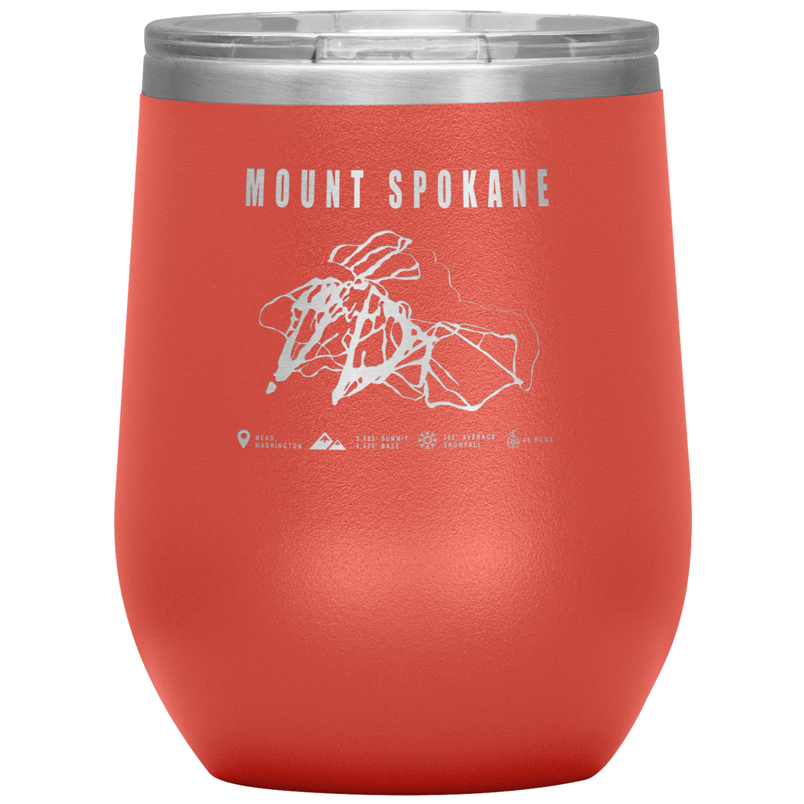 Mount Spokane, Washington Ski Trail Map Wine 12oz Tumbler - Powderaddicts
