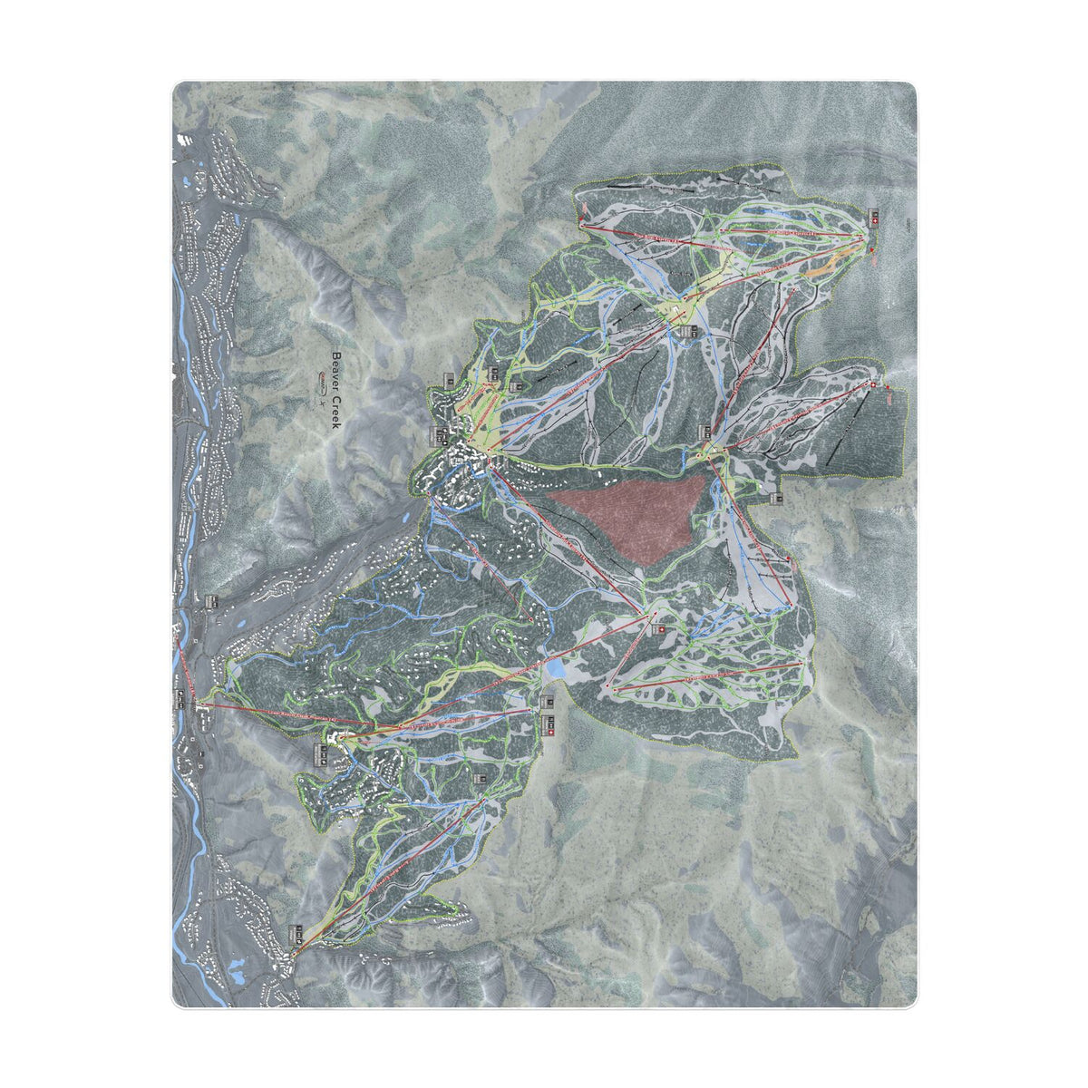 Beaver Creek, Colorado Ski Resort Map Printed Beach Towel - Powderaddicts