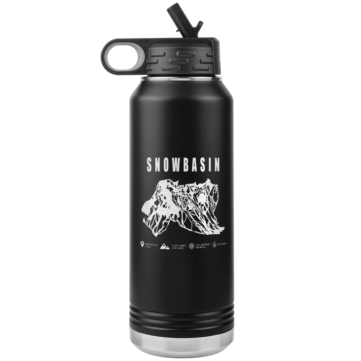 Snowbasin, Utah Ski Trail Map - 32oz Insulated Water Bottle - Powderaddicts