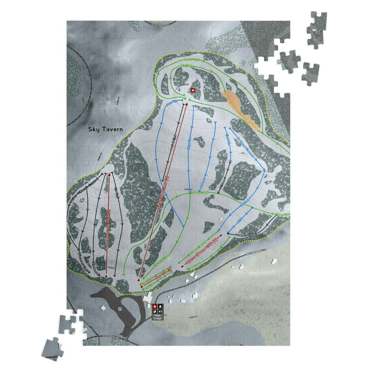 Sky Tavern, Nevada Ski Trail Map Puzzle - Powderaddicts