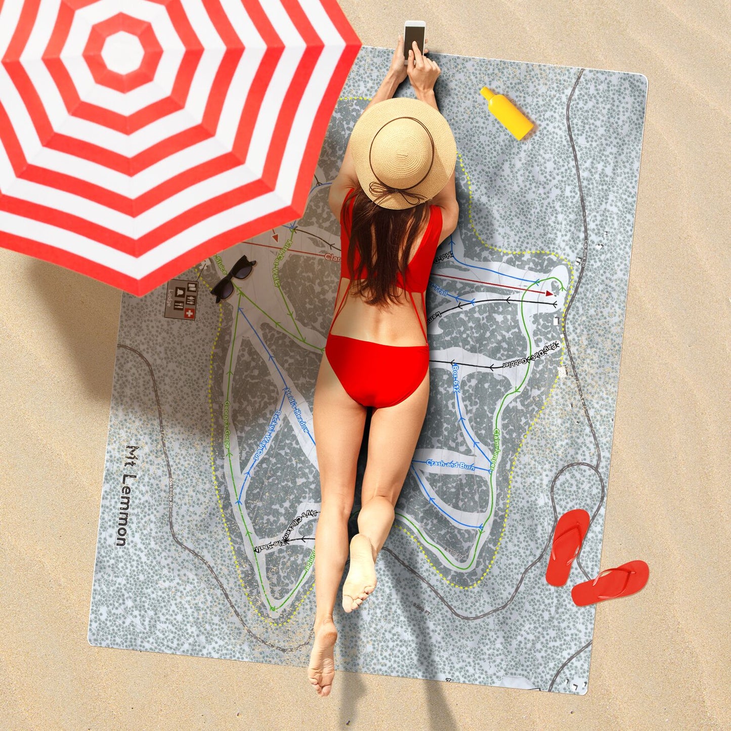 Mt Lemmon, Arizona Ski Resort Map Printed Beach Towel - Powderaddicts